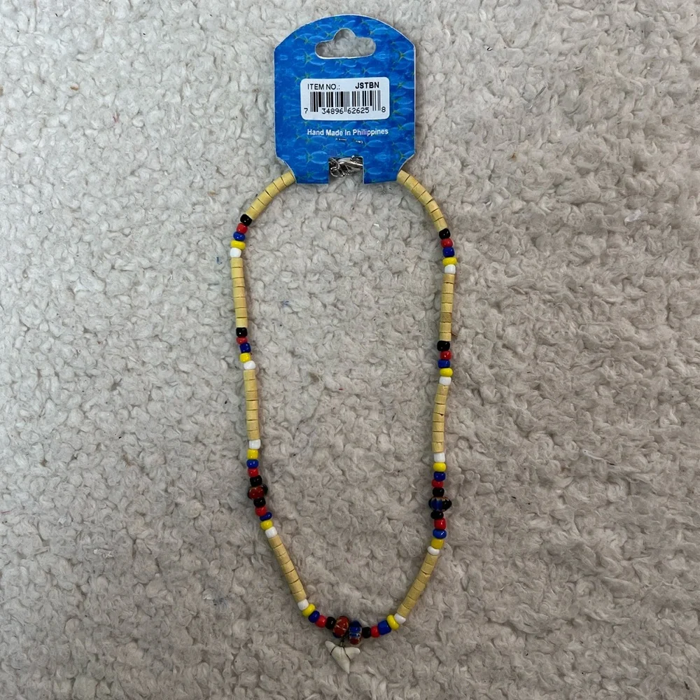 GeoCentral Shark Tooth Kids Necklace with Multicolor Wood Beads